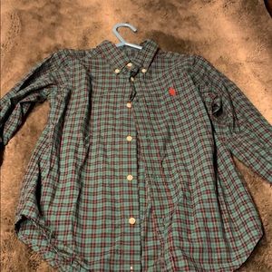 Boys green plaid long sleeve shirt